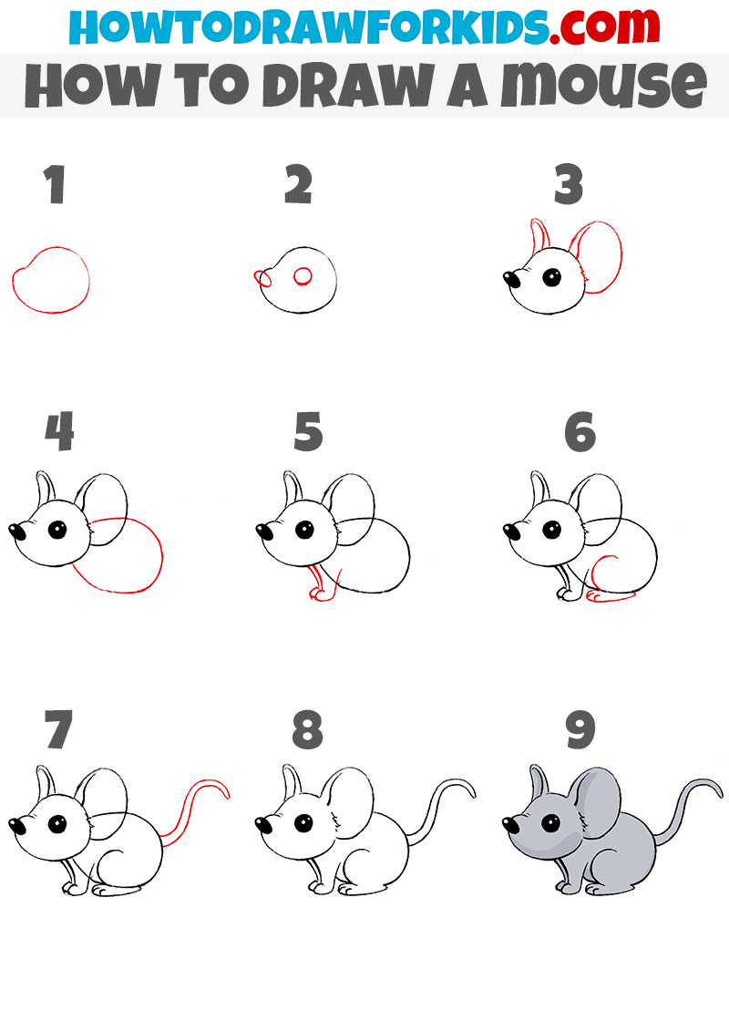 how to draw a mouse for kids step by step