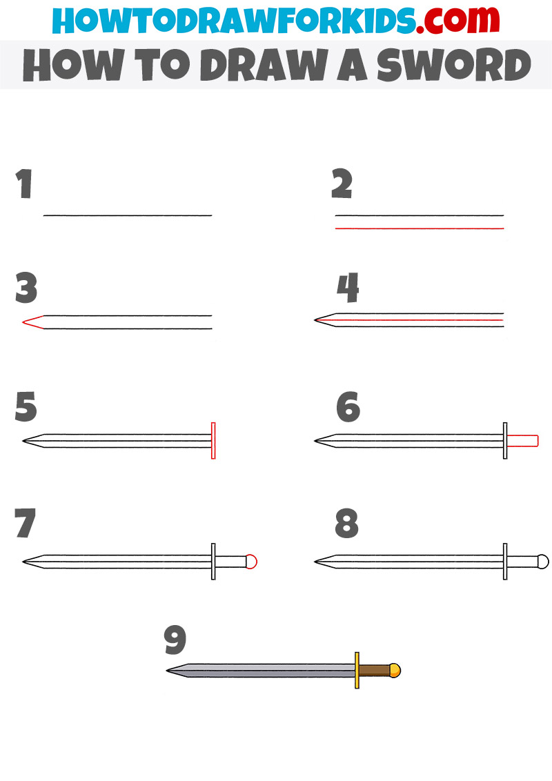 how to draw a sword step-by-step