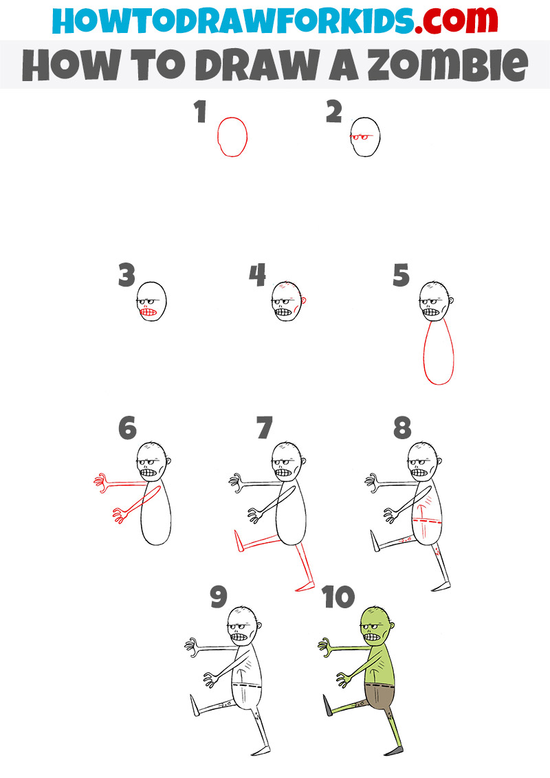 How to Draw a Cartoon Zombie - Really Easy Drawing Tutorial