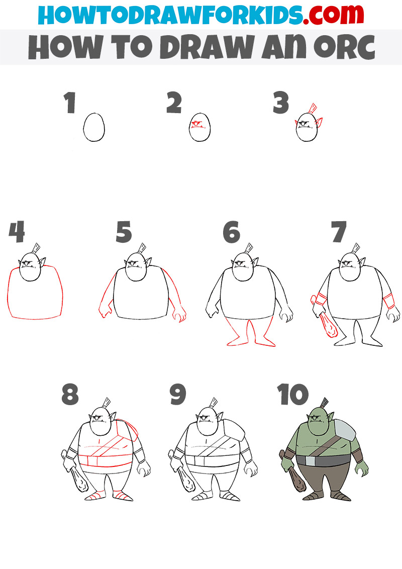 how to draw an orc step by step