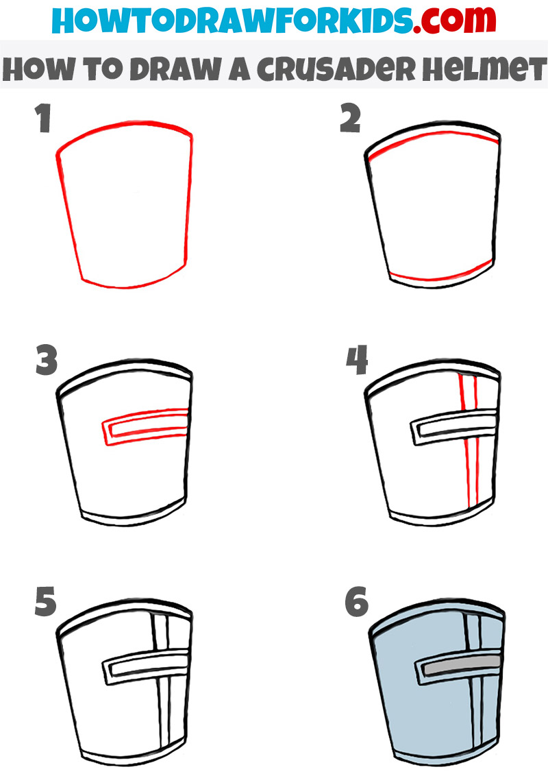 how to draw a crusader helmet step by step