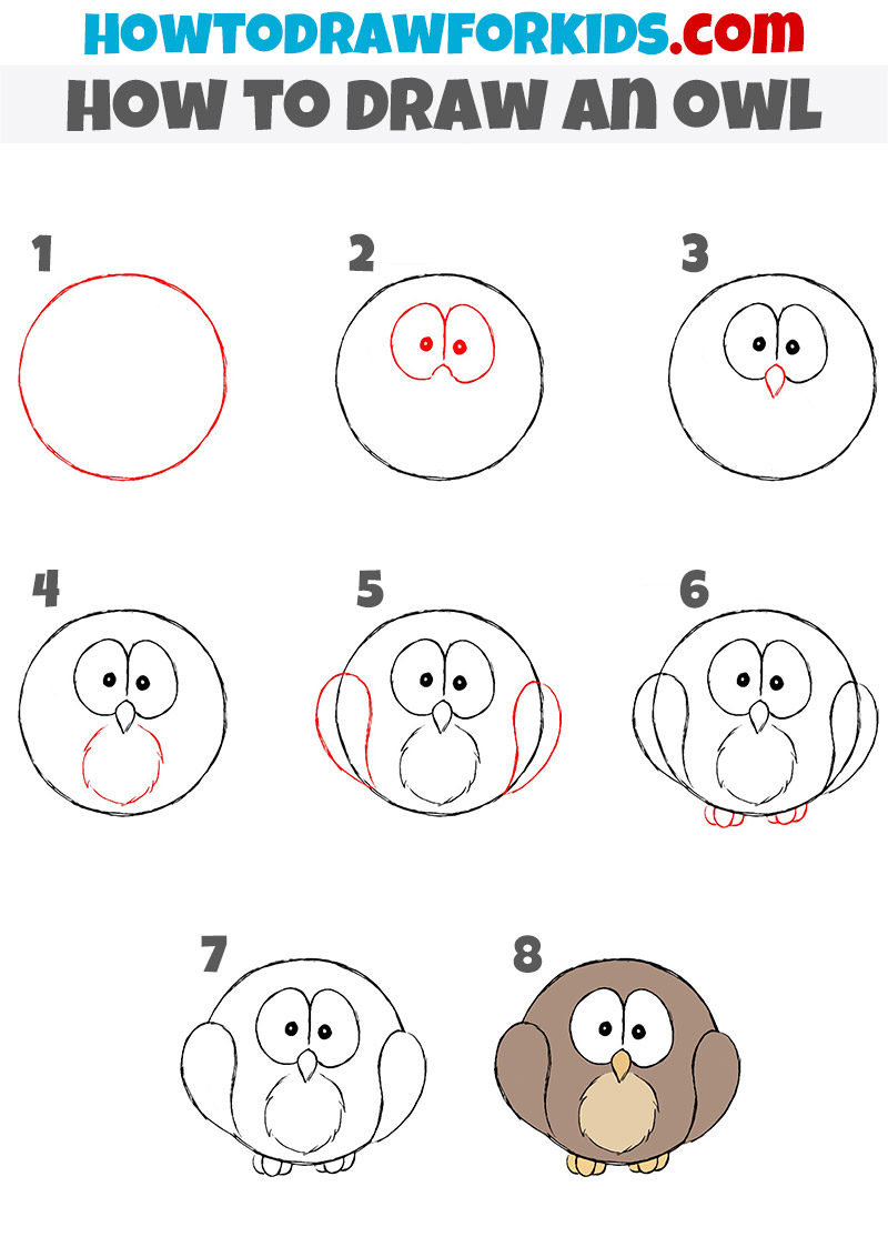 how to draw an owl step by step for kids