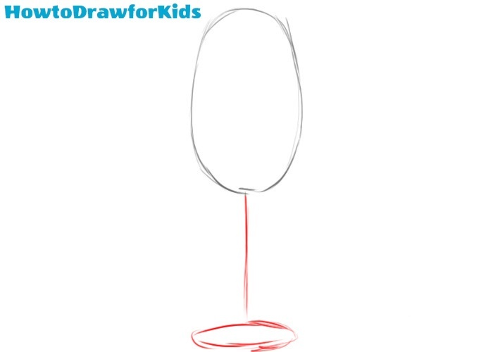 Drawing the stem and base of the wine glass