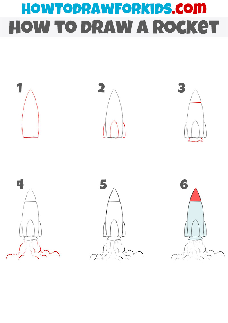 rocket step by step drawing tutorial