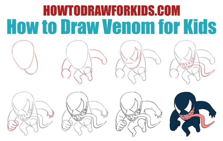 How to Draw Venom for Kids - Easy Drawing Tutorial