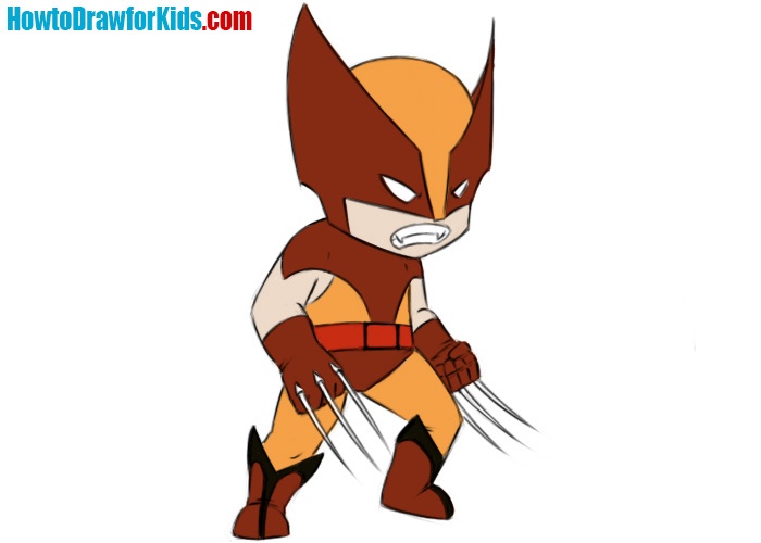 How to draw Wolverine in brown costume for kids