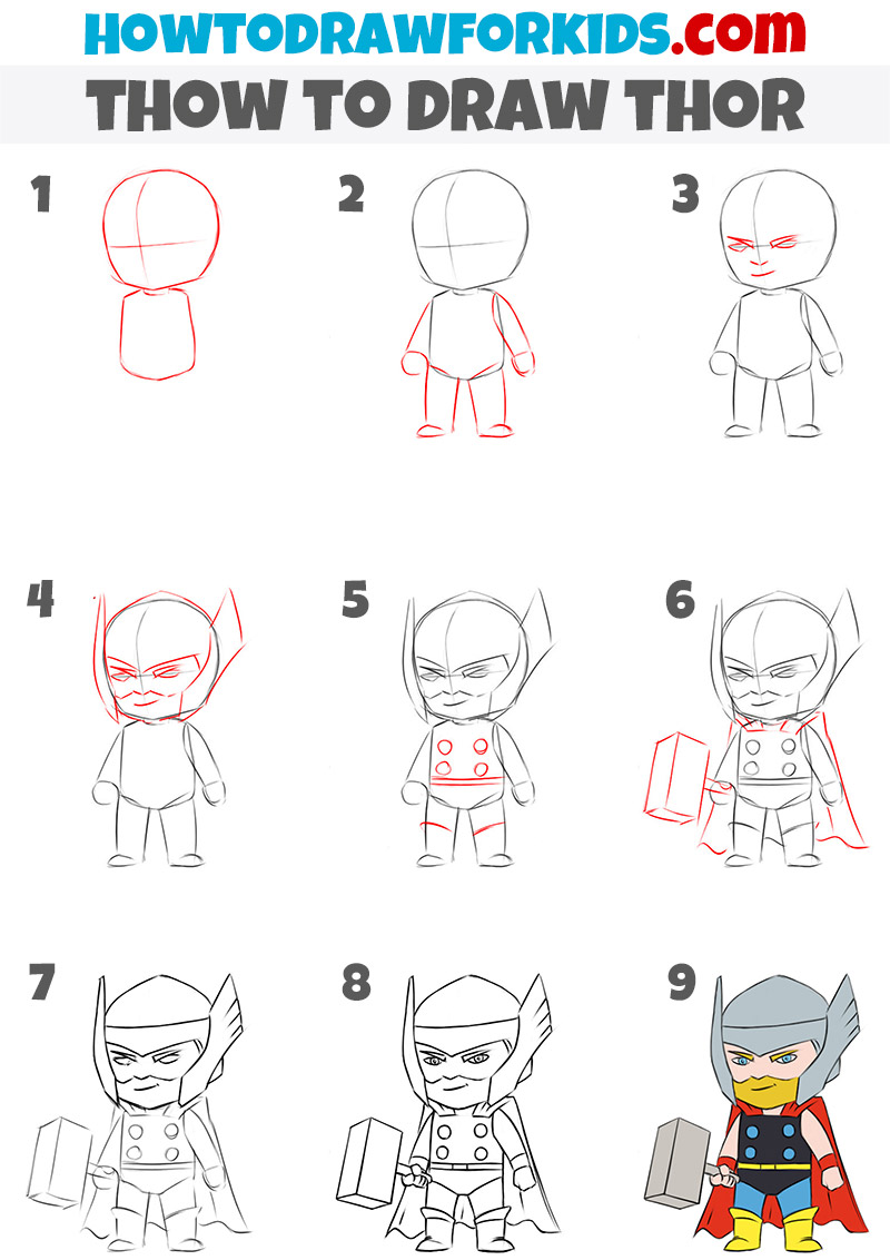 How to Draw Thor for Kids Easy Drawing Tutorial Step By Step