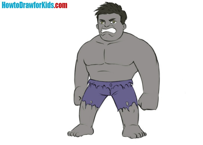 How to draw grey Hulk for kids