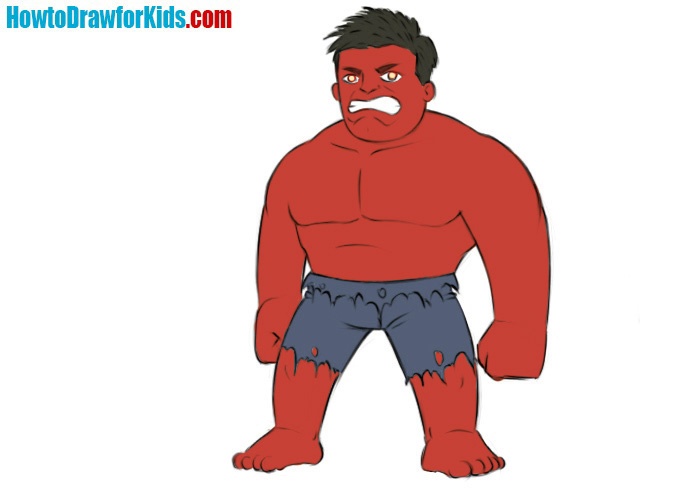 How to draw red Hulk for kids