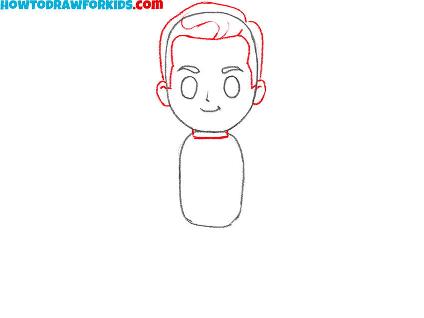 draw the hair, ears and neck