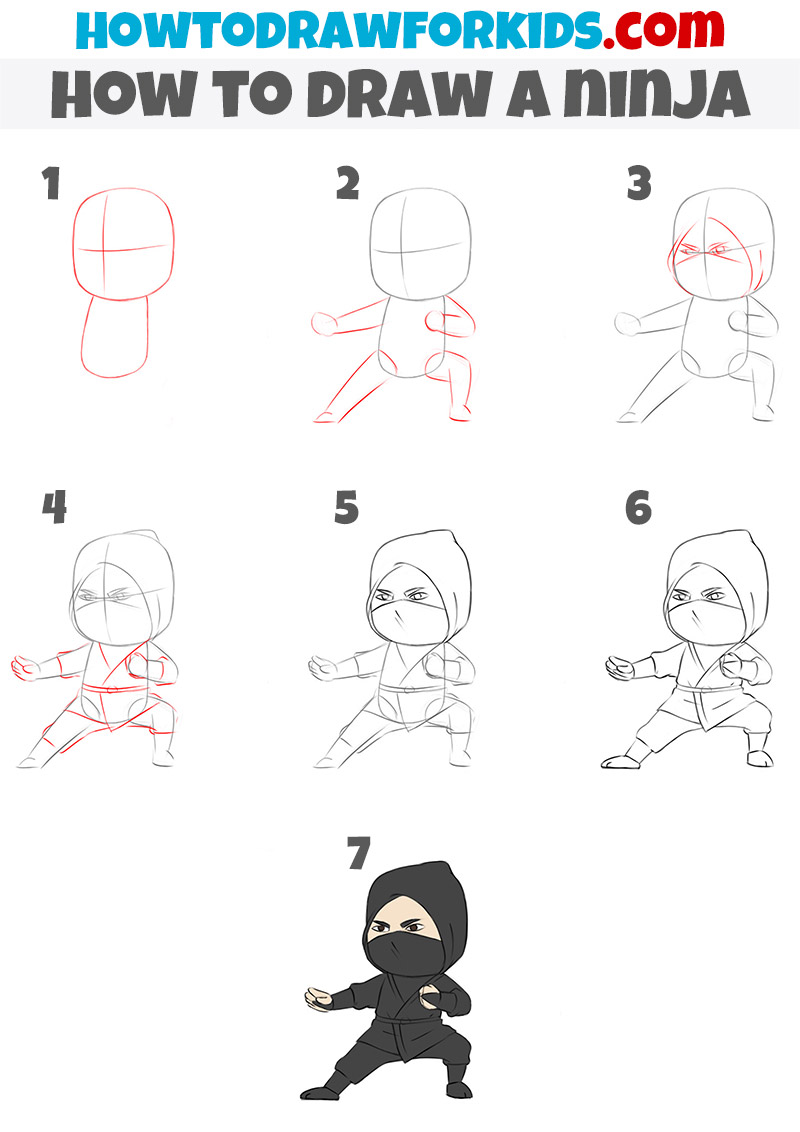 How to Draw Ninja for Kids (Ninjas) Step by Step | DrawingTutorials101.com