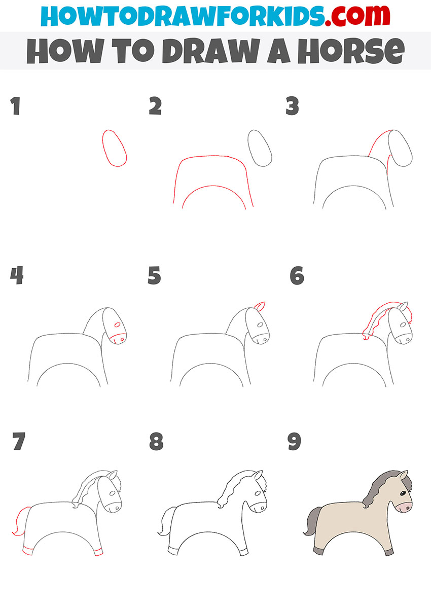 Additional horse drawing tutorial for kindergarten