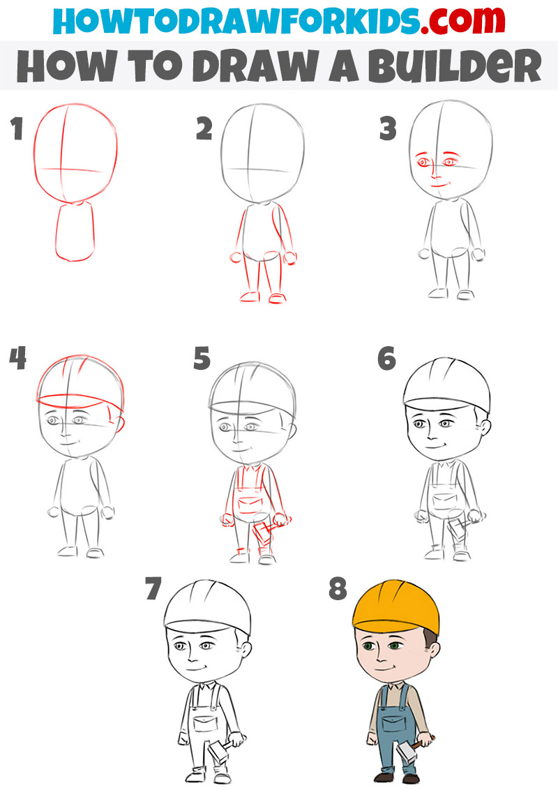 How to draw a builder step by step