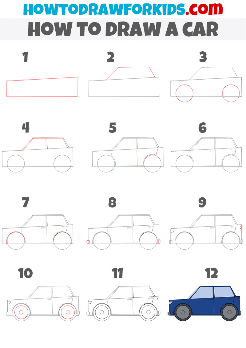 How to draw a cartoon car step by step