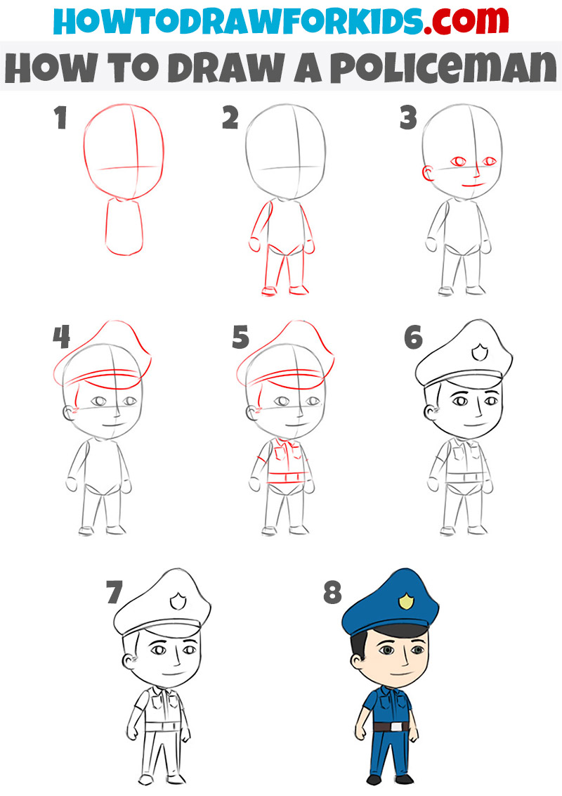 How to draw a police officer step by step tutorial