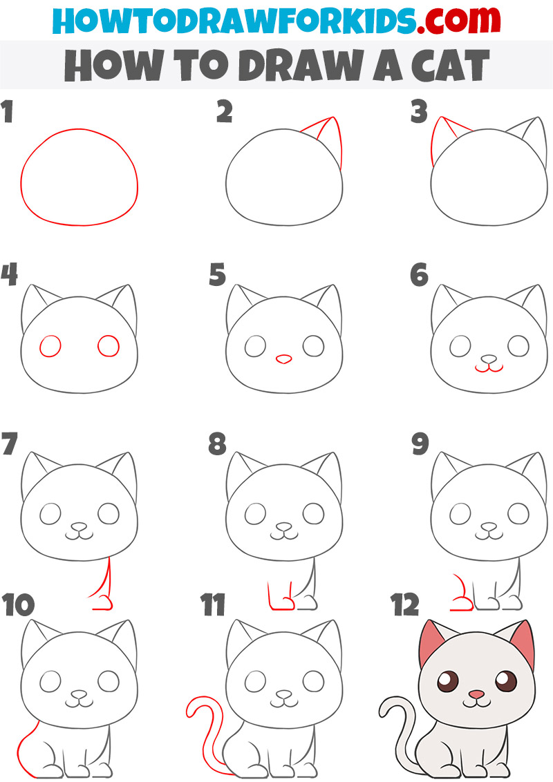 how to draw a cat step by step.