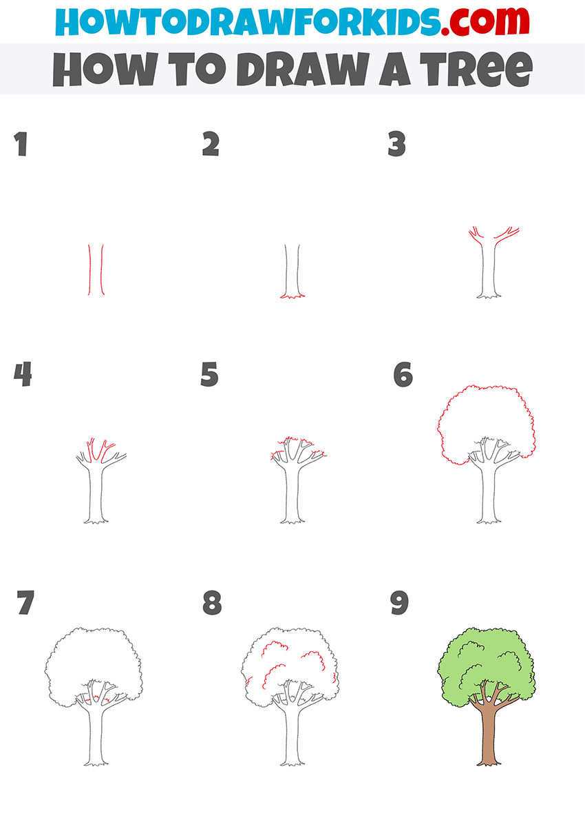 how to draw a tree step by step tutorial