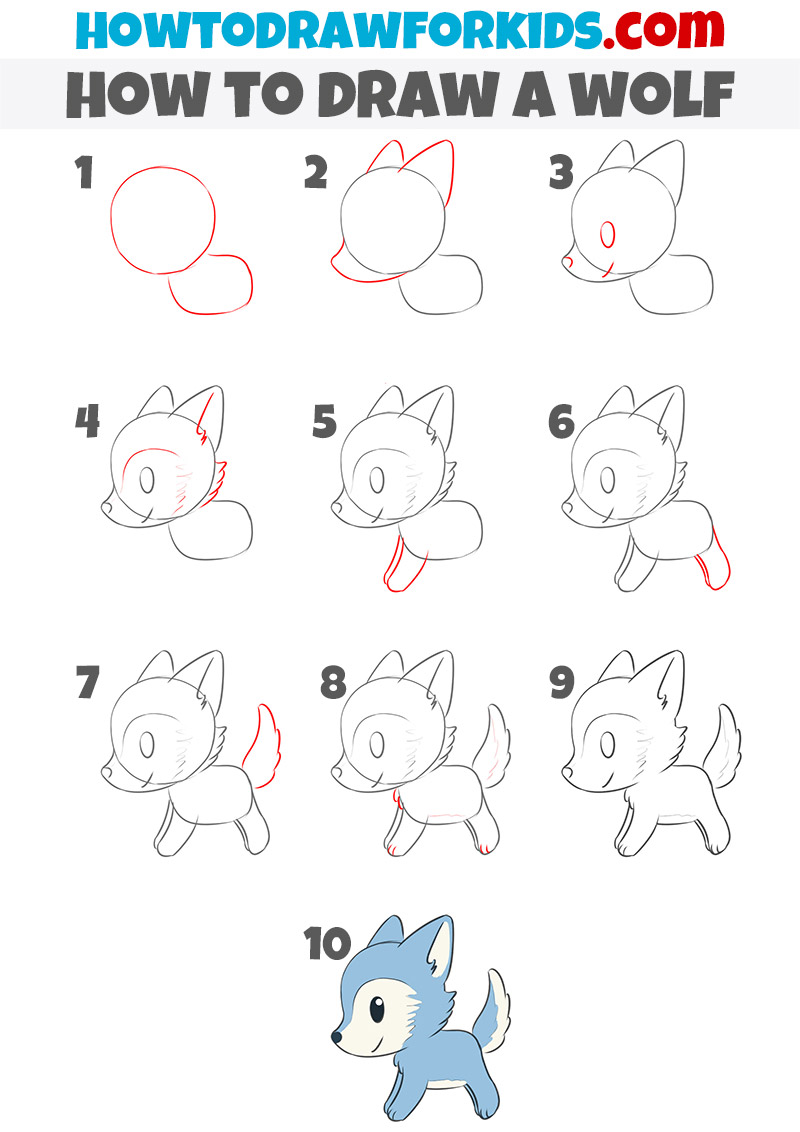 how to draw a baby wolf step by step