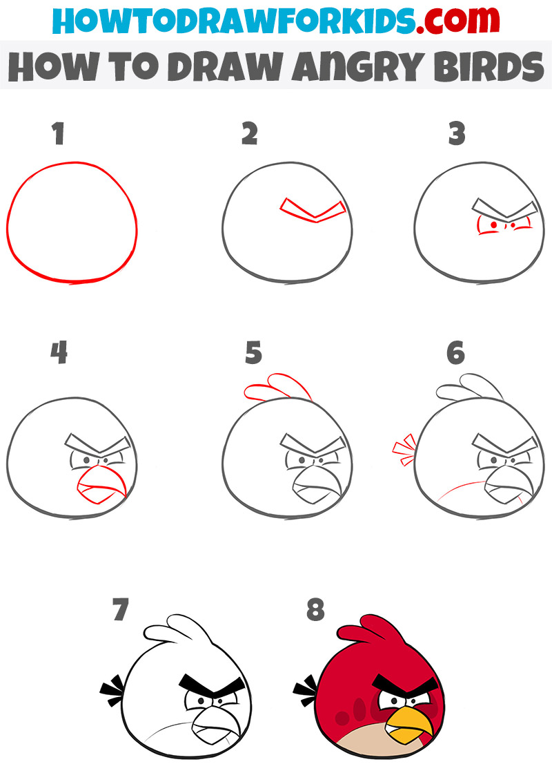 Angry Bird Drawing - How To Draw Angry Bird Step By Step-saigonsouth.com.vn