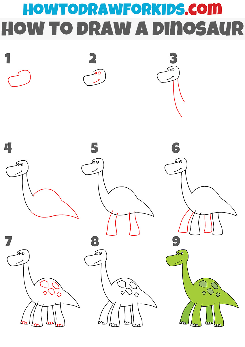 How to Draw a Simple Dinosaur Easy Drawing Tutorial For Kids
