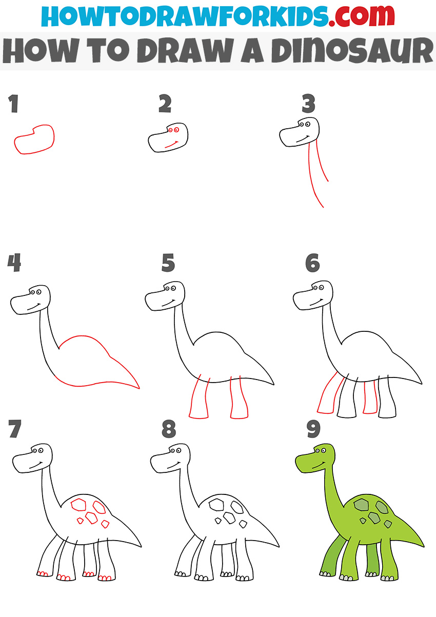 Easy How To Draw Simple Dinosaurs Tutorial And Dinosaur Coloring Page