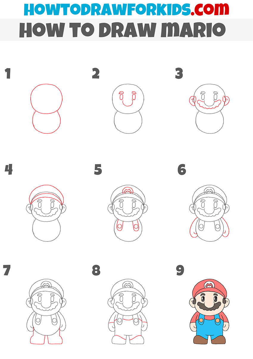 How to draw Mario step by step