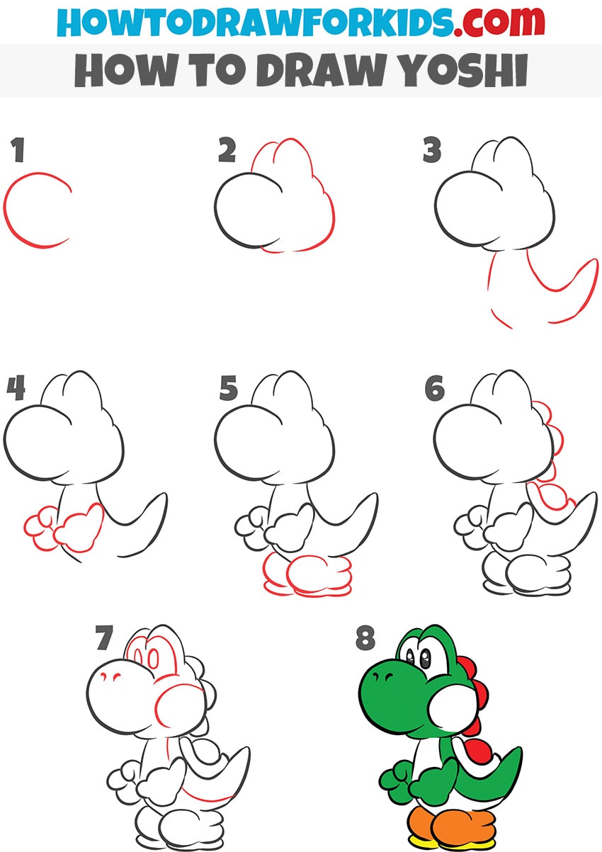 How to draw Yoshi step by step