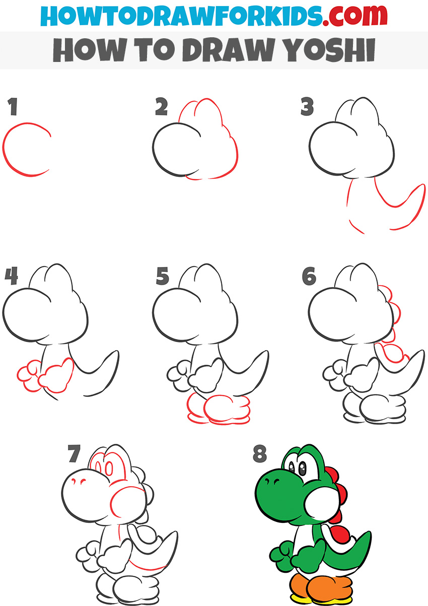 How to draw Yoshi step by step