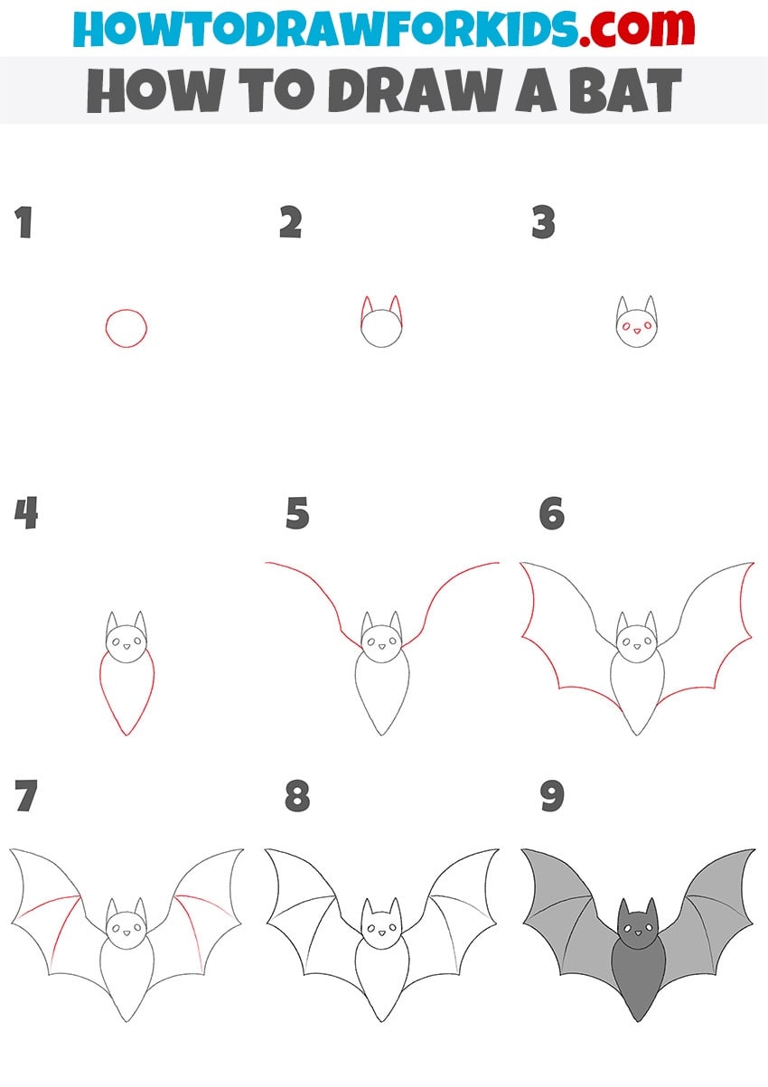 How to draw a bat step by step