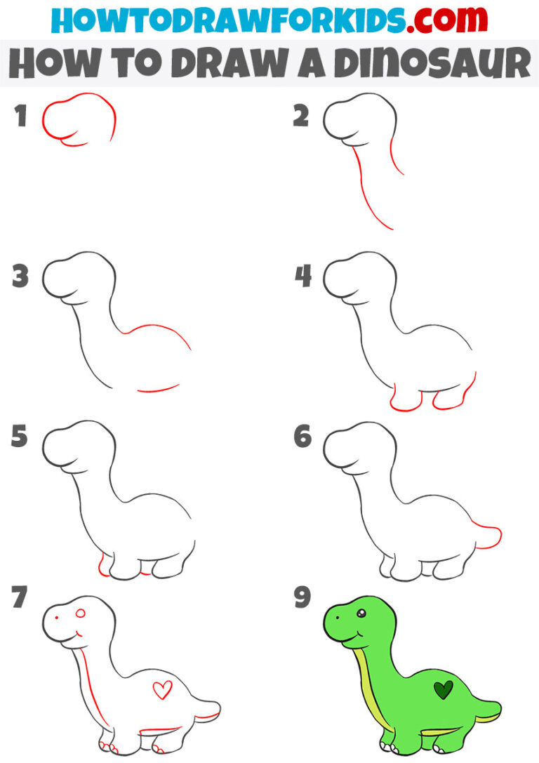How to Draw a Dinosaur Easy Drawing Tutorial For Kids