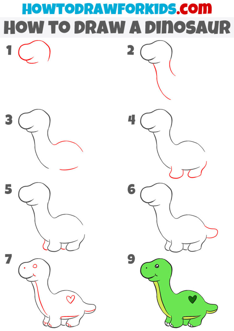 How to Draw a Dinosaur - Easy Drawing Tutorial For Kids