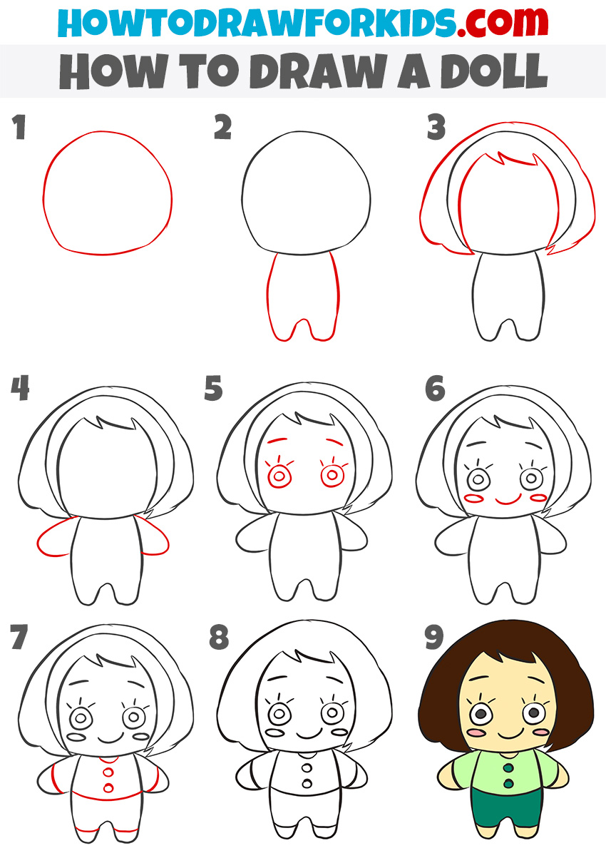 How to draw a doll step by step
