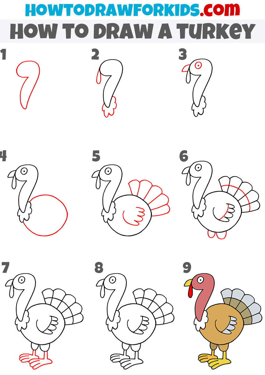 How to draw a turkey step by step