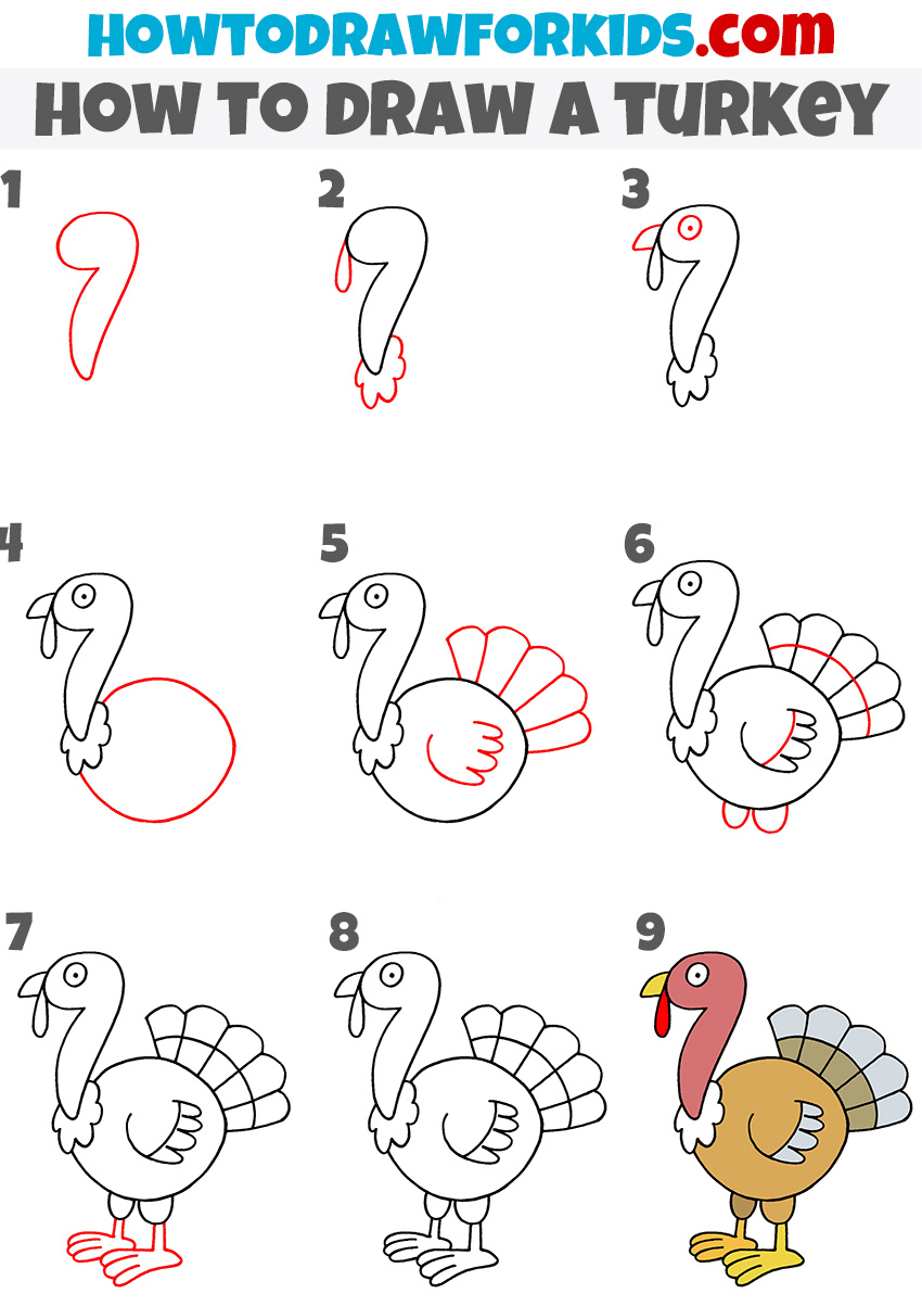 How To Draw A Turkey Step By Step For Kids   How To Draw A Turkey Step By Step 