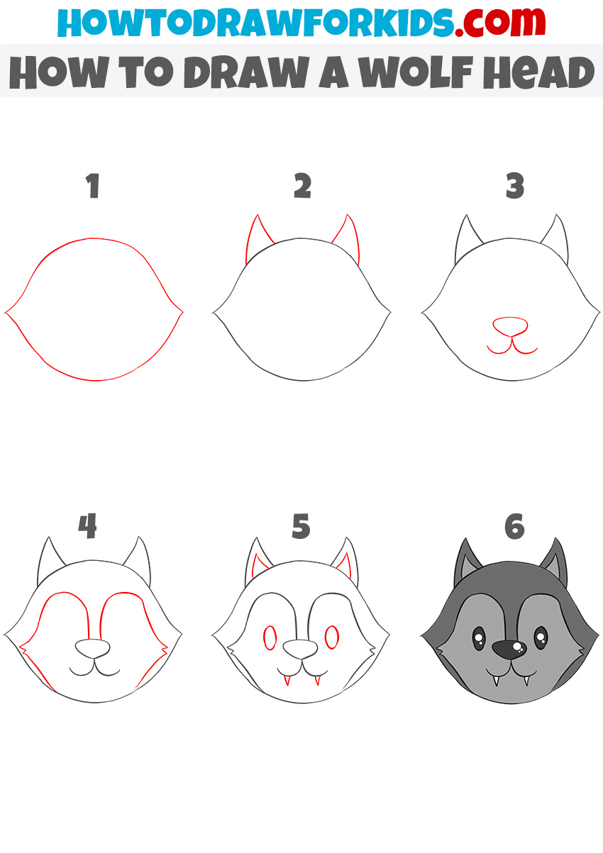 How to draw a wolf head step by step