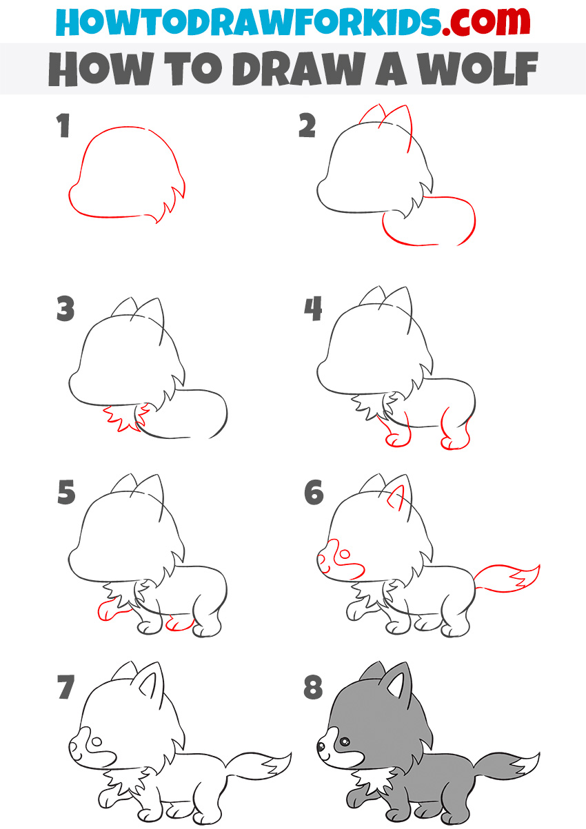 How to draw a wolf step by step