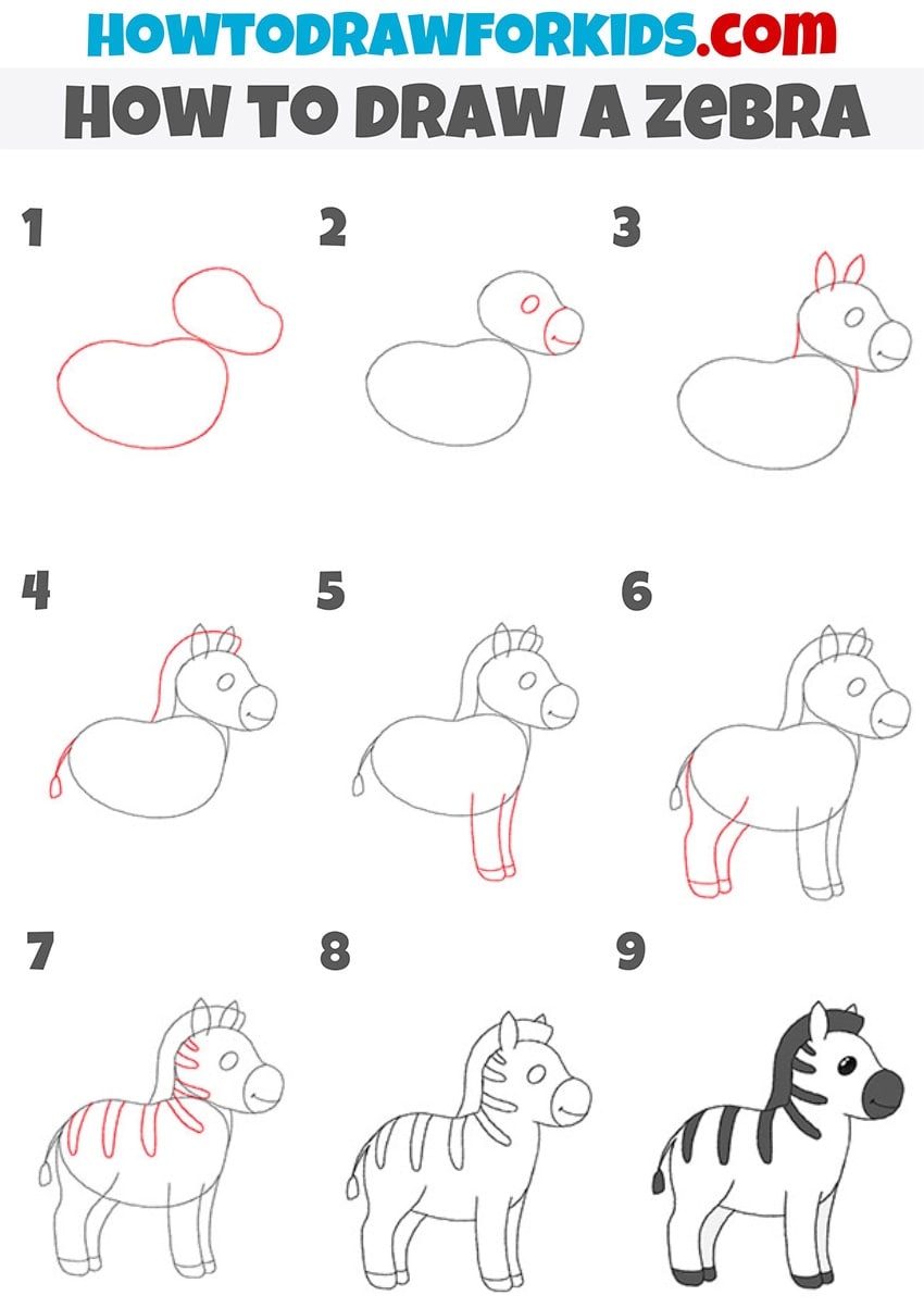 How to draw a zebra step by step