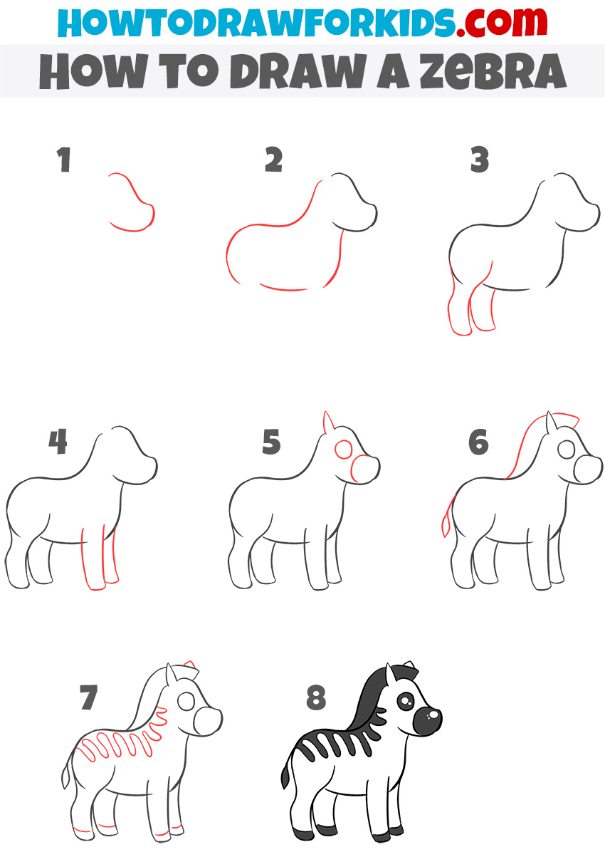 How to draw a zebra step by step