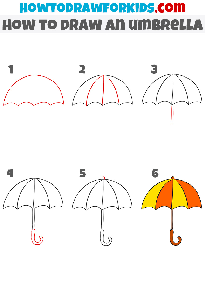How to draw an umbrella step-by-step