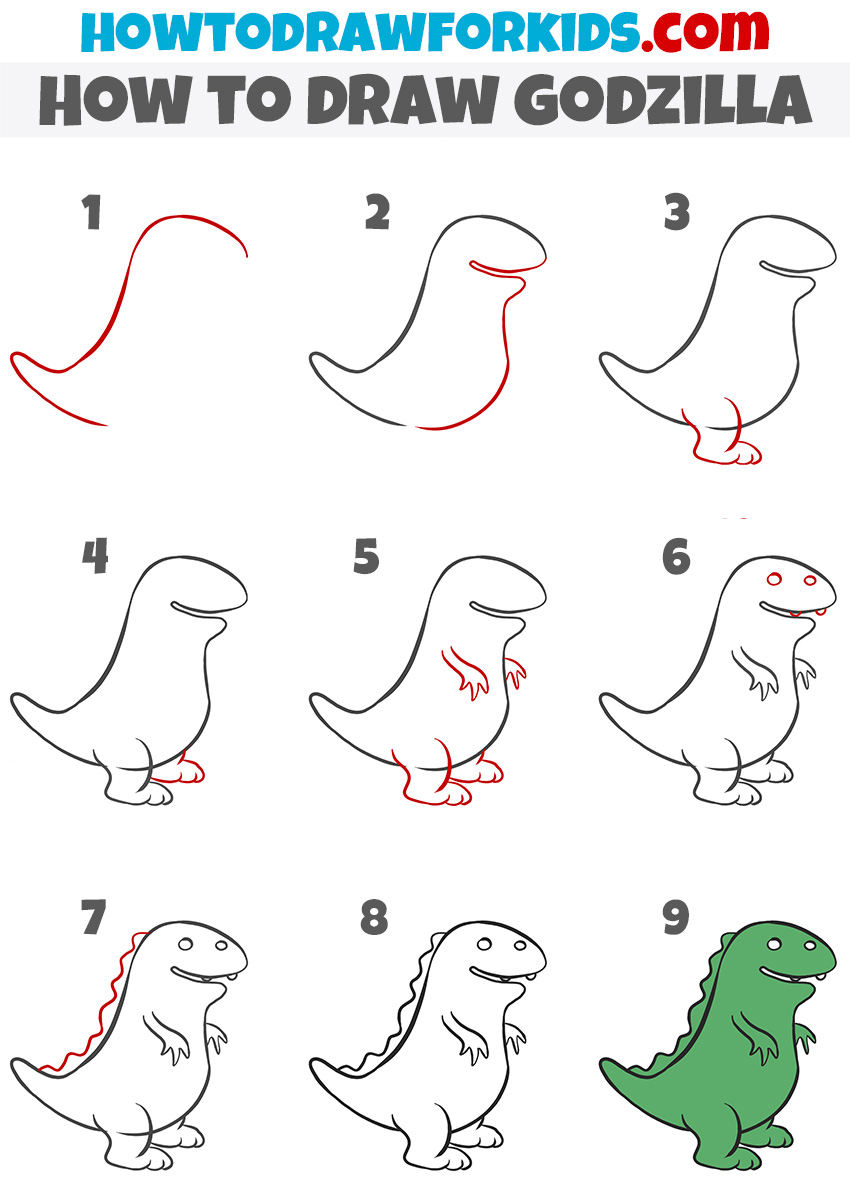 How to draw godzilla step by step