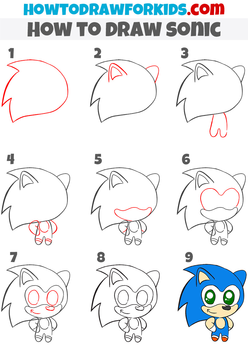 How to draw sonic step by step