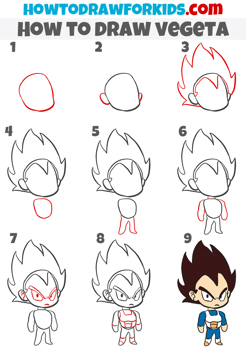 How to draw vegeta step-by-step
