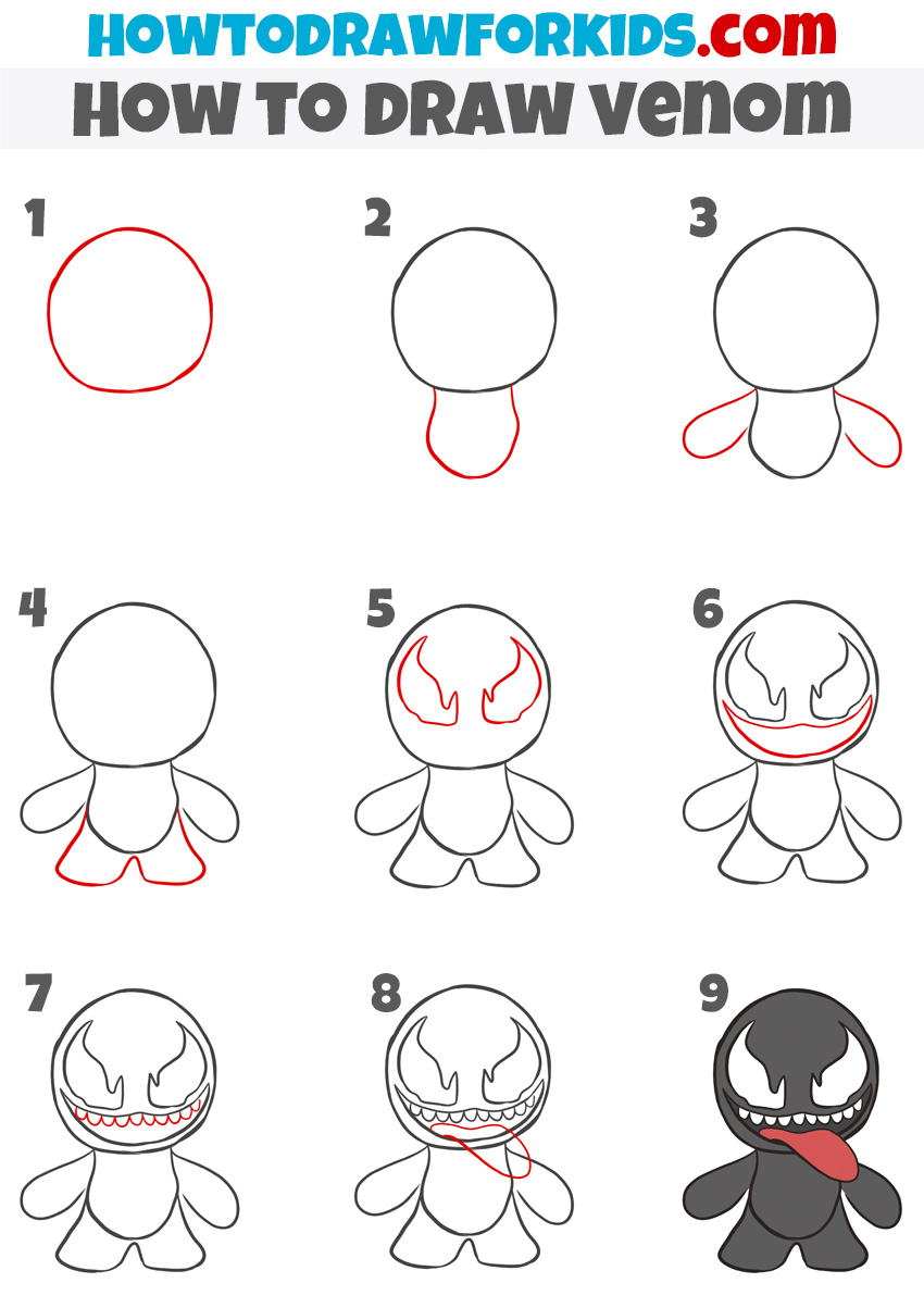 How to Draw Venom - Easy Drawing Tutorial For Kids