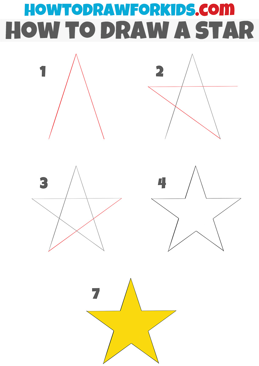 Step 5: Complete the star by drawing diagonal lines from each end of the horizontal line to the opposite diagonal line.