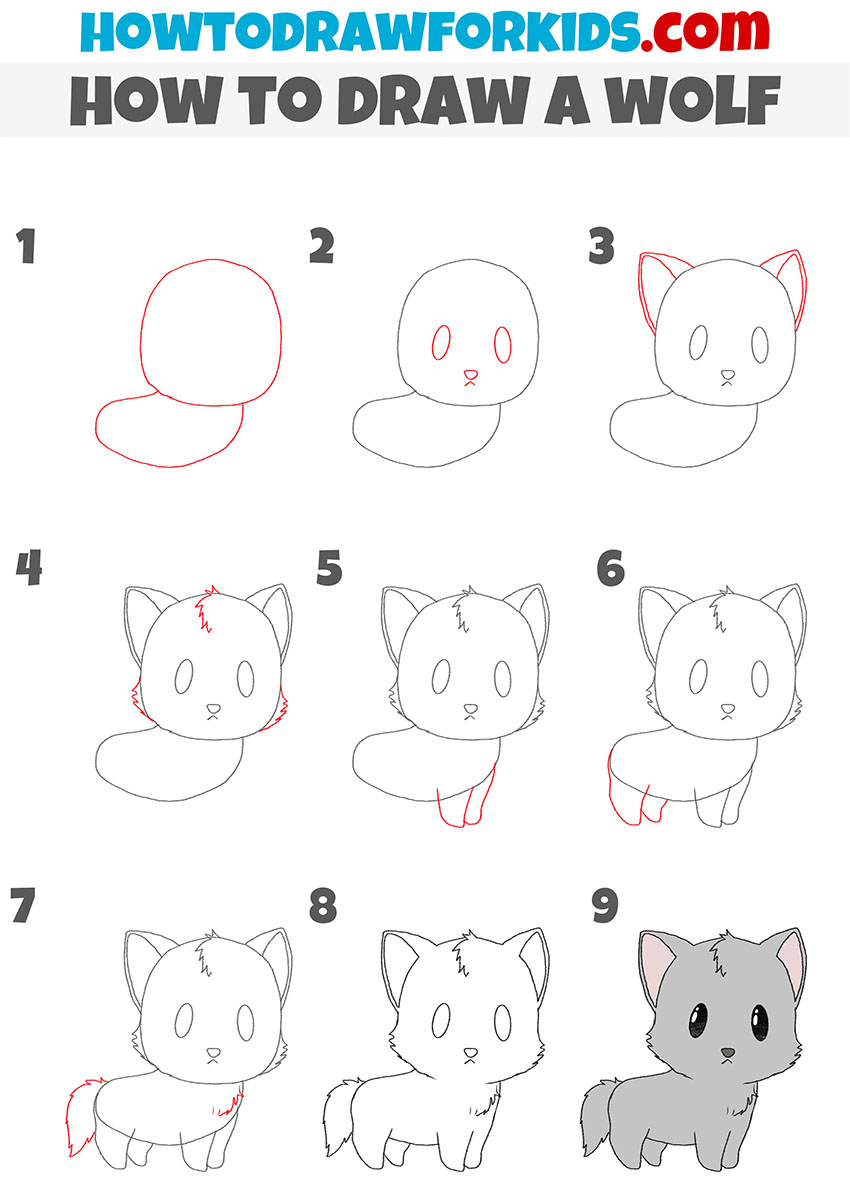 how to draw a wolf step by step