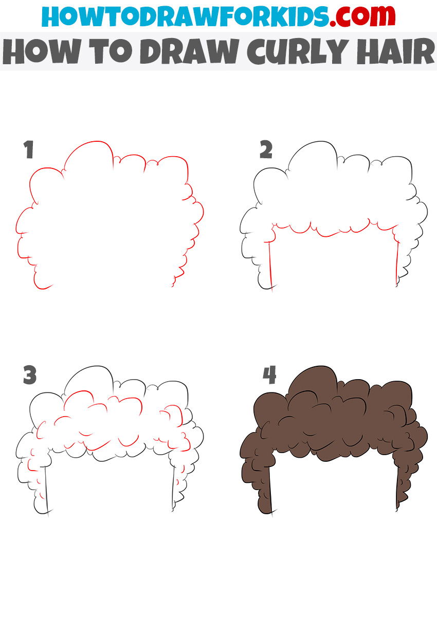 how to draw curly hair step by step
