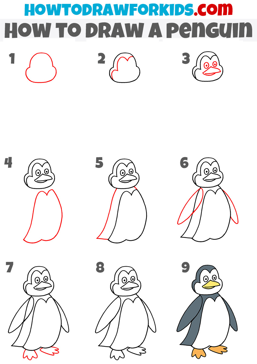 How to draw a penguin step by step