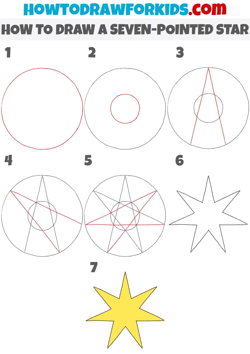 How to draw a seven-pointed star step-by-step