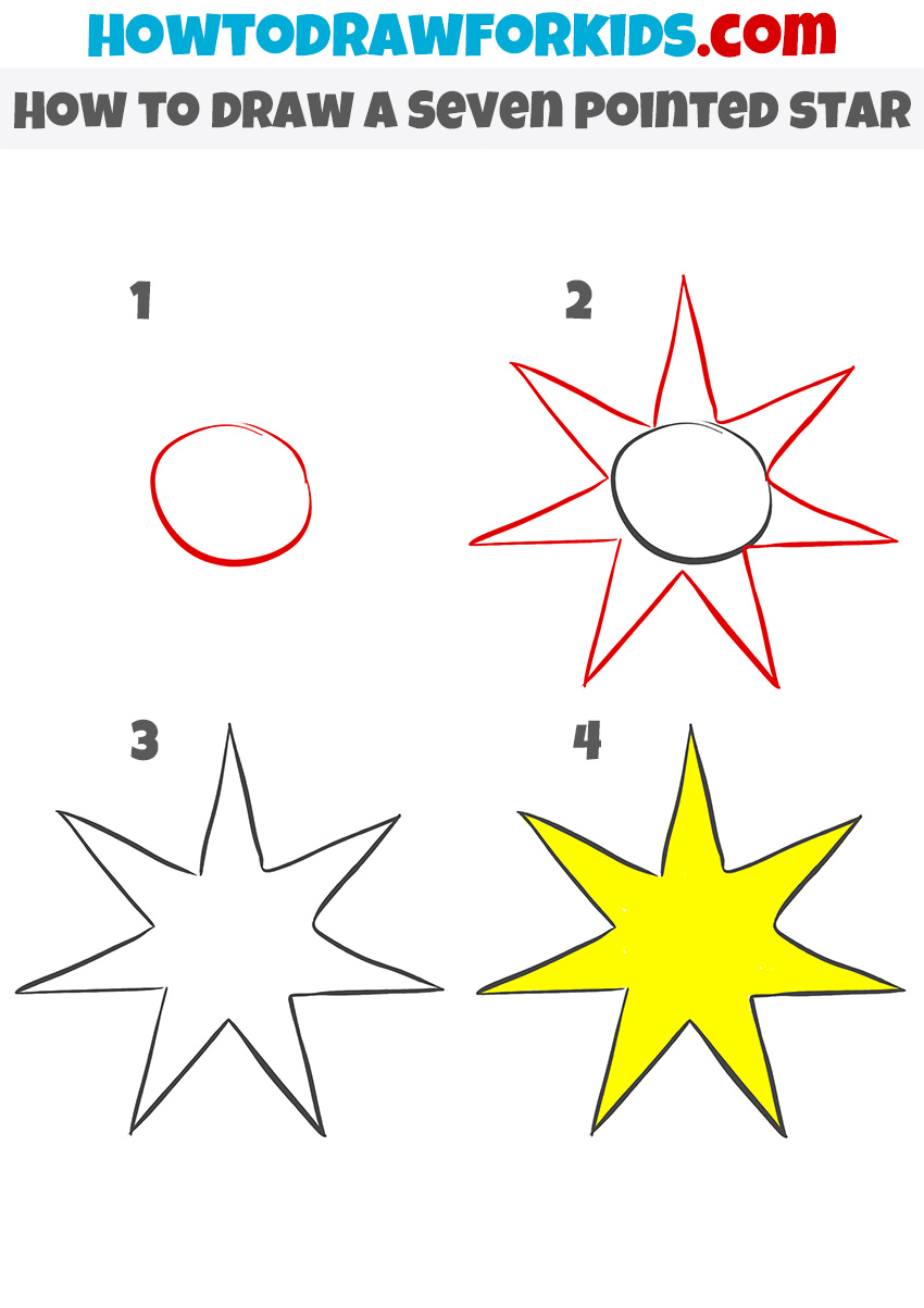 How to draw a seven-pointed star step-by-step
