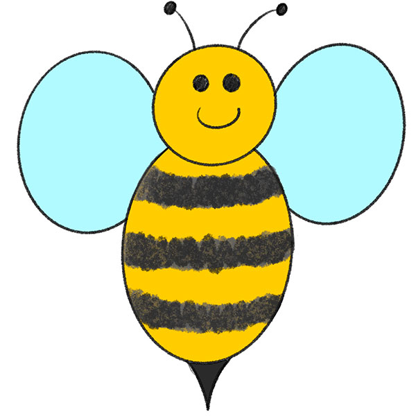 Cute bee coloring page drawing for kids Royalty Free Vector